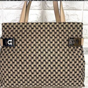 Salvatore Ferragamo Black and Tan Geometric Tote